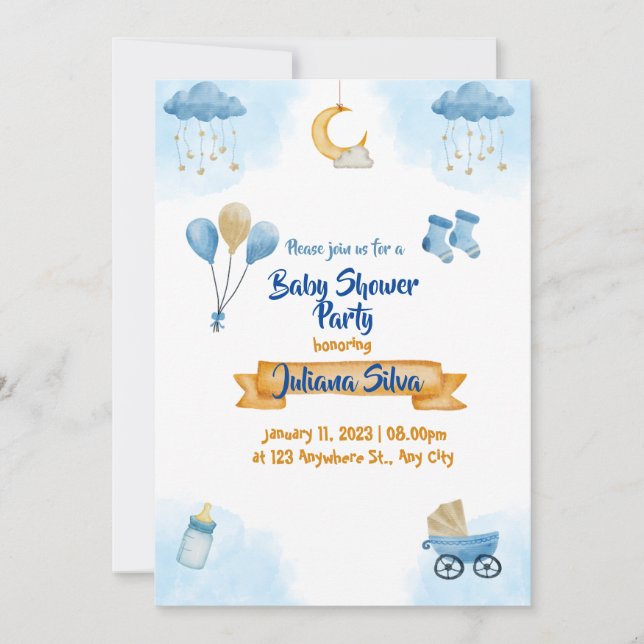 Blue sky kids party invitation boys (Front)