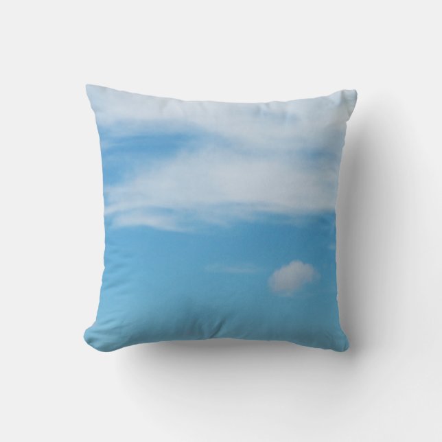 Blue Sky Light Fluffy Clouds Photographic Beach Throw Pillow (Front)