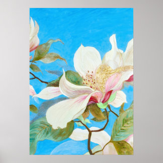 Blue Sky Magnolia Flower Art Print