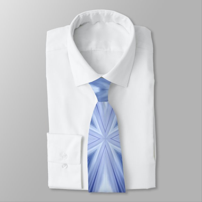 Blue Sky Milky White Clouds Abstract Pattern Neck Tie (Tied)