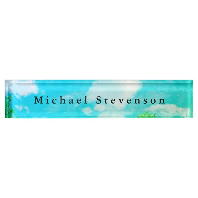 Blue Sky Modern Design Unique Personal  Desk Name Plate (Front)