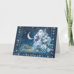 Blue Sky & Moon Cute Santa Merry Christmas Card