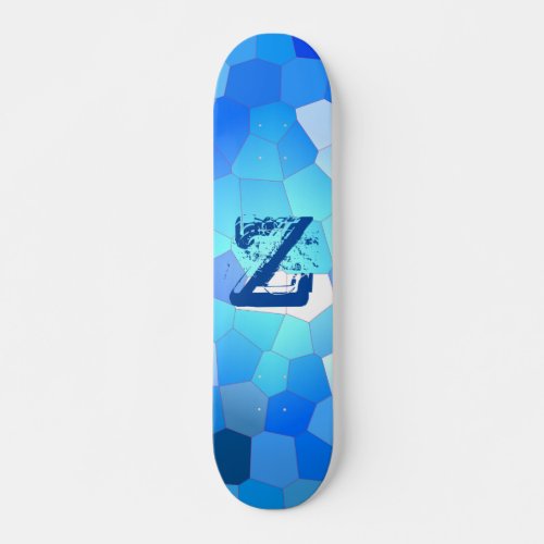Blue Sky Mosaic Pattern with Initials Skateboard