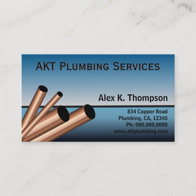 Blue Sky Ocean Copper Steel Pipes Plumber Plumbing Business Card (Front)