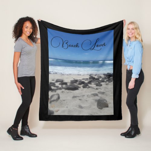 Blue Sky Ocean Lava Rocks Beach Lover Fleece Blanket