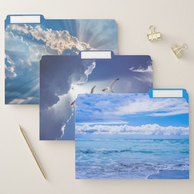Blue Sky, Ocean, Seagulls, Clouds & Sunlight File Folder (Set)