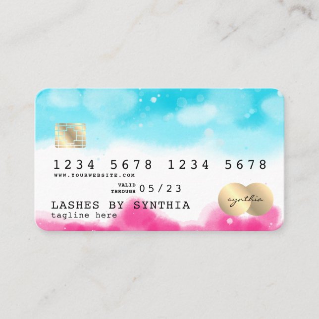Blue Sky Ocean Watercolor Credit Card summer beach (Front)