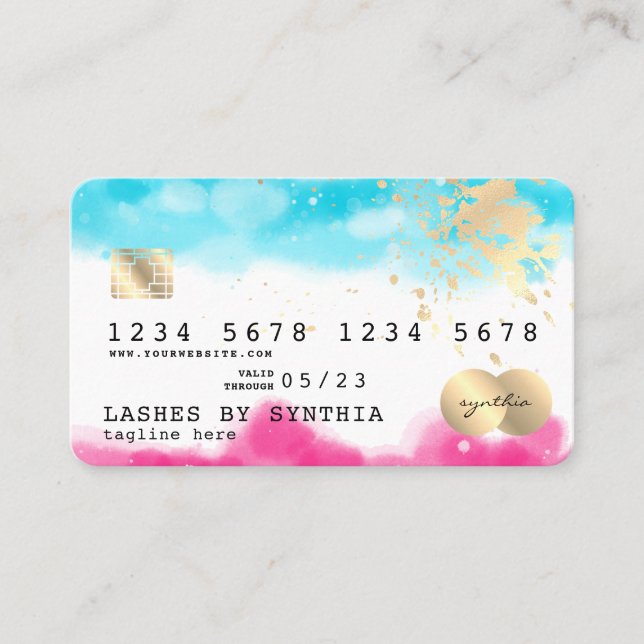 Blue Sky Ocean Watercolor Credit Card summer beach (Front)