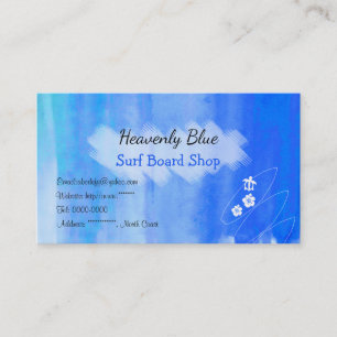 Blue sky ocean watercolor  Surf board shop Business Card
