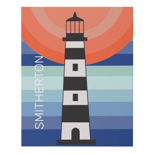 Blue Sky Orange Sun OmbreBlack White Lighthouse Faux Canvas Print