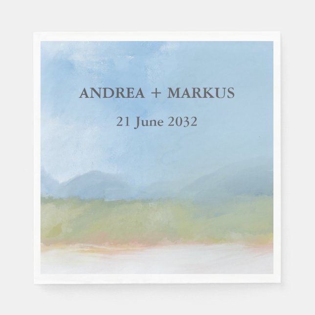 Blue Sky Painted Landscape Wedding  Napkins (Front)
