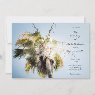 Blue Sky Palm Tree Tropical Island Beach Wedding Invitation