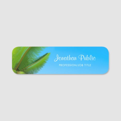 Blue Sky Palms Calligraphy Script Name Template Name Tag
