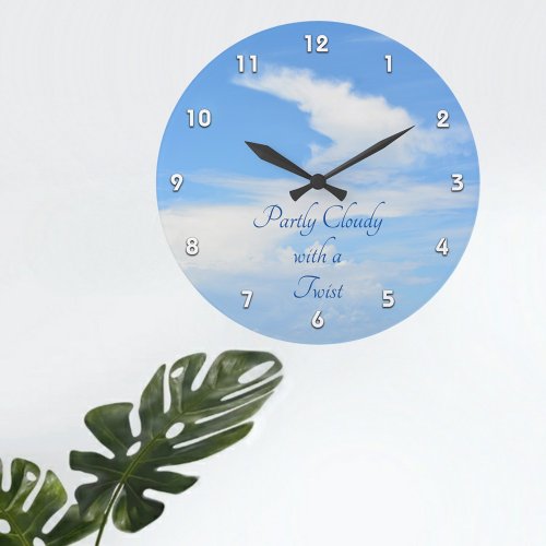 Blue Sky Partly Cloudy with a Twist Large Clock