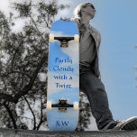 Blue Sky Partly Cloudy with a Twist Photographic Skateboard<br><div class="desc">Sky blue and a swirl of white cloud is a photographic design Partly Cloudy with a Twist No matter the weather, Enjoy this bright optimistic sky view. Naturally beautiful this skateboard can be personalized with Initials and with your own customized text. The Sky's the Limit. This image is original sky...</div>