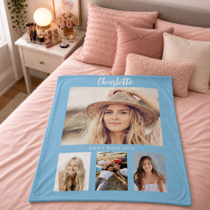 Blue sky photo collage girl friends fleece blanket