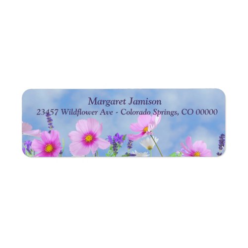 Blue Sky Pink Flowers Return Address Label