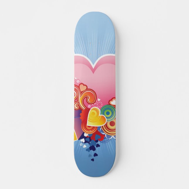 Blue Sky Pink Heart Skateboard Deck (Front)