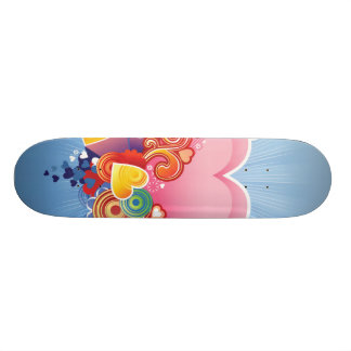 Blue Sky Pink Heart Skateboard Deck