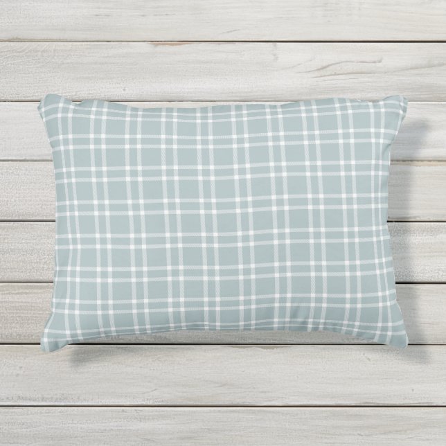 Blue Sky Plaid Outdoor Pillow (Front)