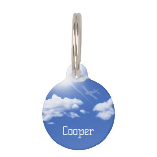 Blue Sky Plane Flying Themed Round Dog Tag