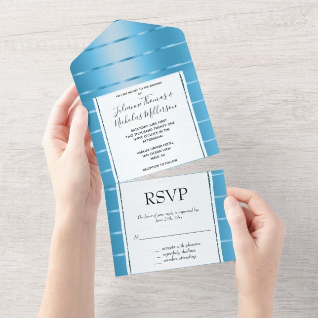 Blue Sky Ribbon Wedding All In One Invitation (Tearaway)