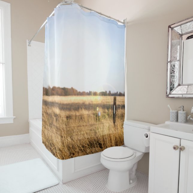 Blue Sky Rustic Country Field Shower Curtain (In Situ)