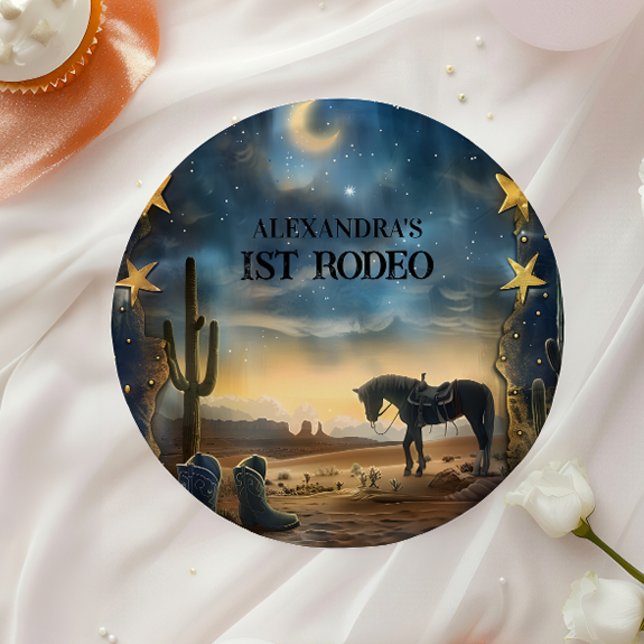Blue Sky Rustic Cowboy 1st Birthday Rodeo Paper Plates (Creator Uploaded)