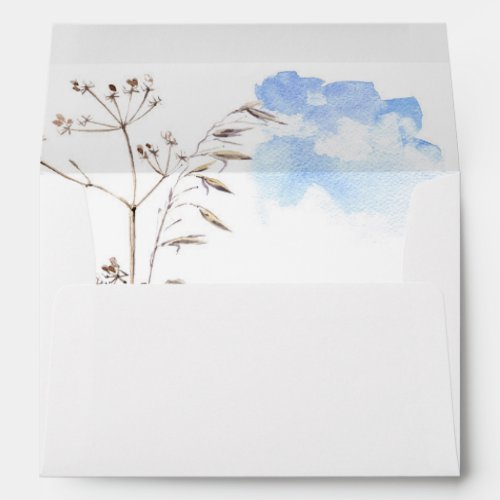 Blue Sky Rustic Floral Dried Herbs Flower Wedding Envelope