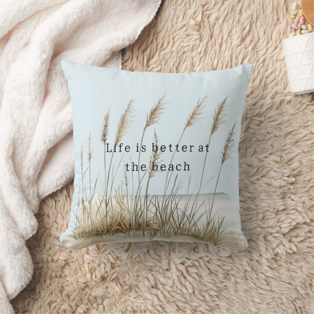 Blue Sky Sand Beach Barefoot Throw Pillow (Blanket)