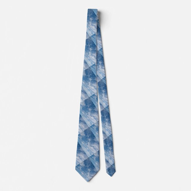 Blue Sky Scattered White Clouds Blue Pattern Neck Tie (Front)