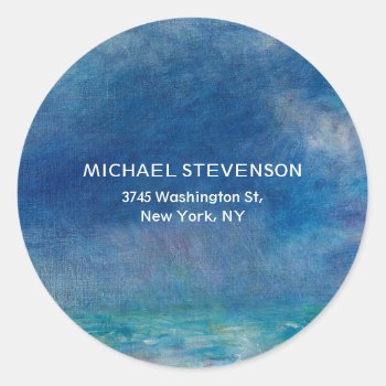 Blue Sky Sea Abstract Unique Chic Modern Minimal Classic Round Sticker by made_in_atlantis at Zazzle