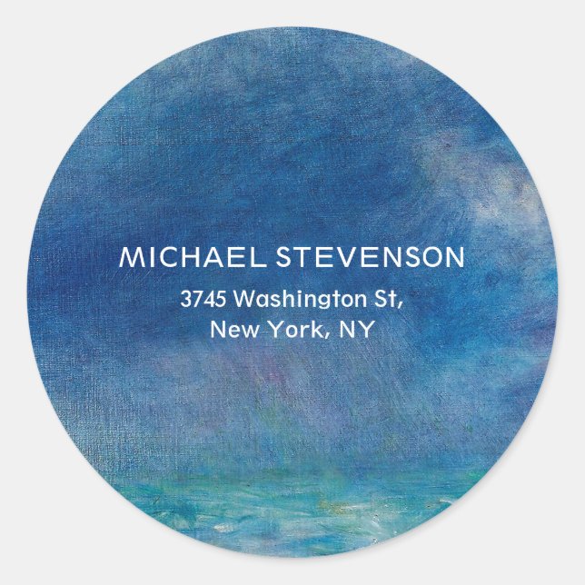 Blue Sky Sea Abstract Unique Chic Modern Minimal Classic Round Sticker (Front)
