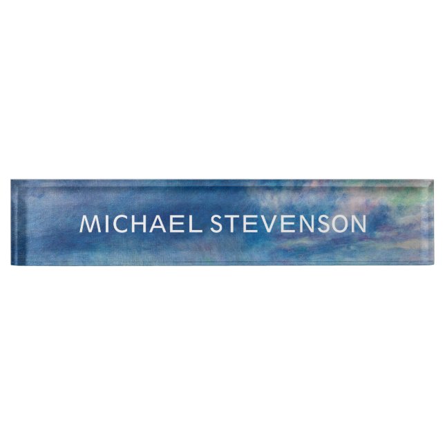 Blue Sky Sea Abstract Unique Chic Modern Minimal Desk Name Plate (Front)