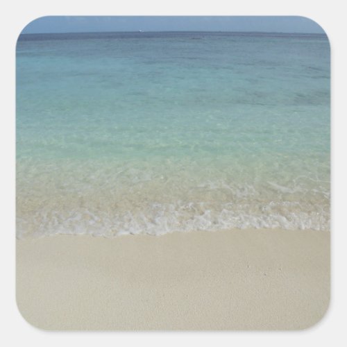 Blue Sky Sea Sand Blank Template Maldives Trendy Square Sticker