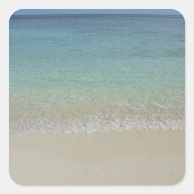 Blue Sky Sea Sand Blank Template Maldives Trendy Square Sticker (Front)