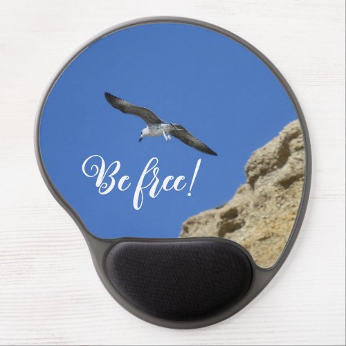 Blue Sky Seagull in Flight Rocks Soaring Bird Gel Mouse Pad