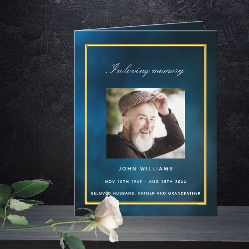 Blue sky silver photo elegant funeral program