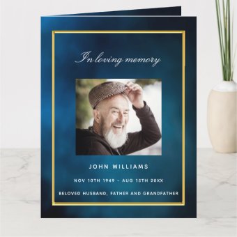 Blue Sky Silver Photo Elegant Funeral Program 