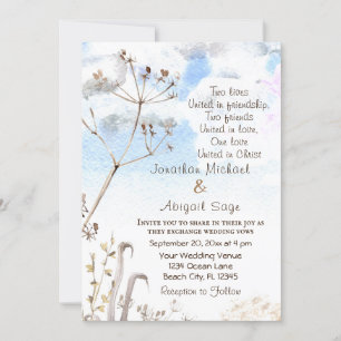Blue Sky Simple Botanical Garden Christian Wedding Invitation
