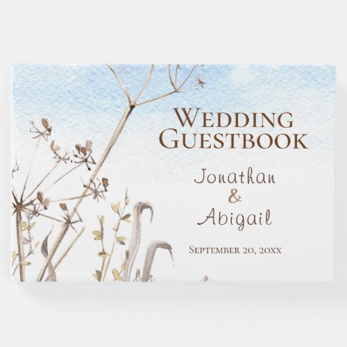 Blue Sky Simple Floral Botanical Garden Wedding Guest Book