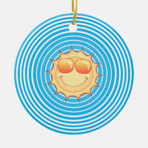 Blue Sky Smiling Sun Ceramic Ornament