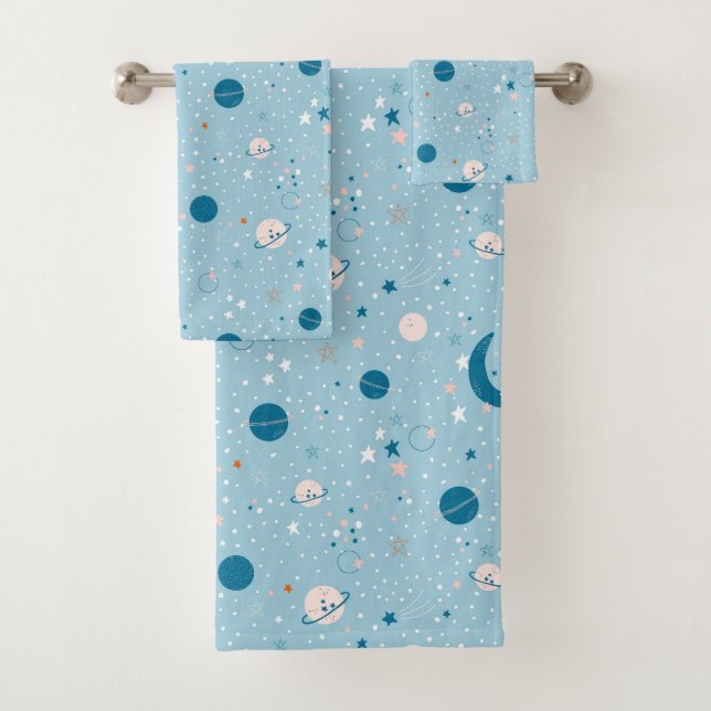 Blue Sky & Space Pattern Bath Towel Set (Insitu)