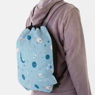 Blue Sky & Space Pattern Drawstring Bag