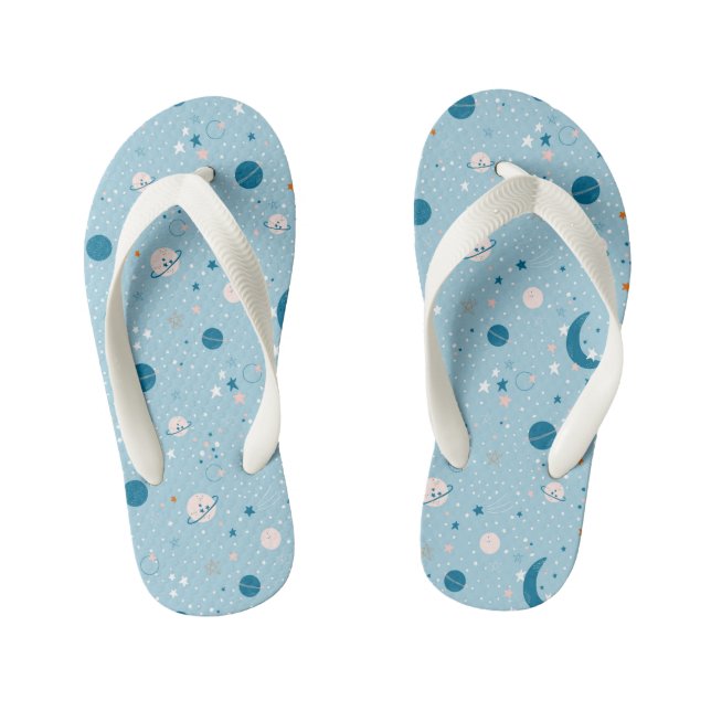 Blue Sky & Space Pattern Kid's Flip Flops (Footbed)