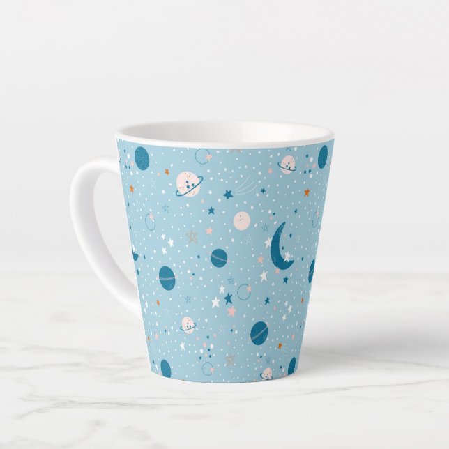 Blue Sky & Space Pattern Latte Mug (Left Angle)