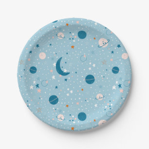 Blue Sky & Space Pattern Paper Plates