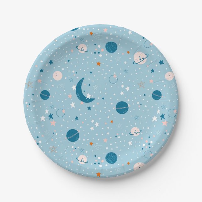 Blue Sky & Space Pattern Paper Plates (Front)