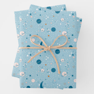 Blue Sky & Space Pattern Wrapping Paper Sheets