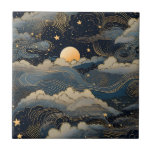 Blue sky stars moon retro ceramic tile<br><div class="desc">A blue night sky as background,  decorated with stars and a moon.  Retro style</div>